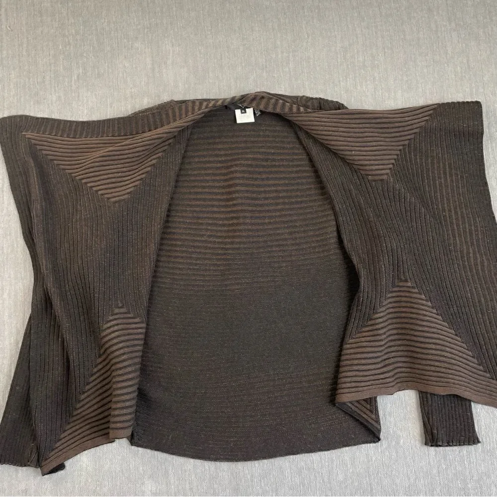 Angel Apparel Wool Blend Open Front Ribbed Asymmetrical Cardigan Sweater - Picture 7 of 9